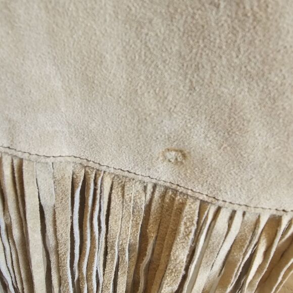 Mexican Vintage Suede Leather Fringe Poncho Pyrography Native Aztec Cape Costume - Picture 9 of 11